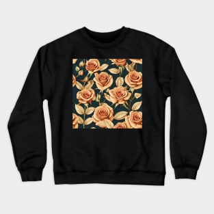 Vintage Blush Brown Roses on Dark Background Crewneck Sweatshirt